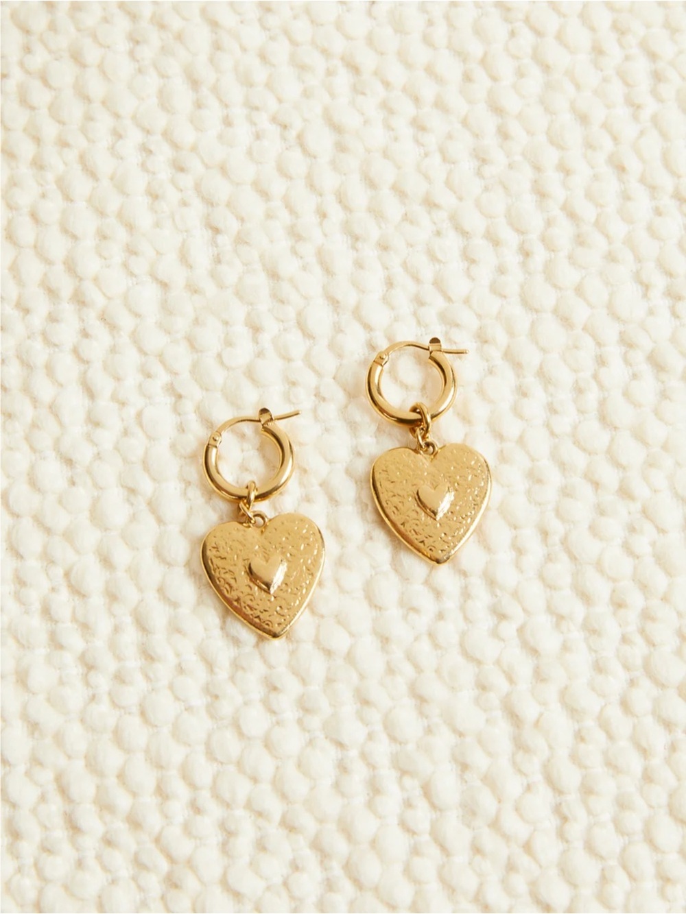 Rouje - Emilie - Gold Heart Dangle Hoop Earrings